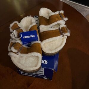 BIRKENSTOCK ARIZONA SHEARLING SANDALS MINK Size 42 NWT